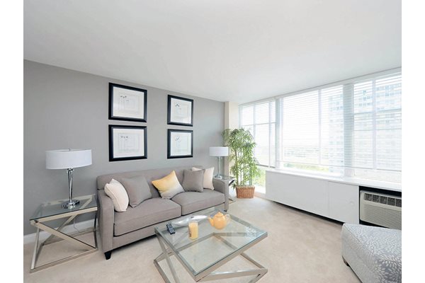 Large Windows in living rooms, at Prairie Shores, Chicago, 60616